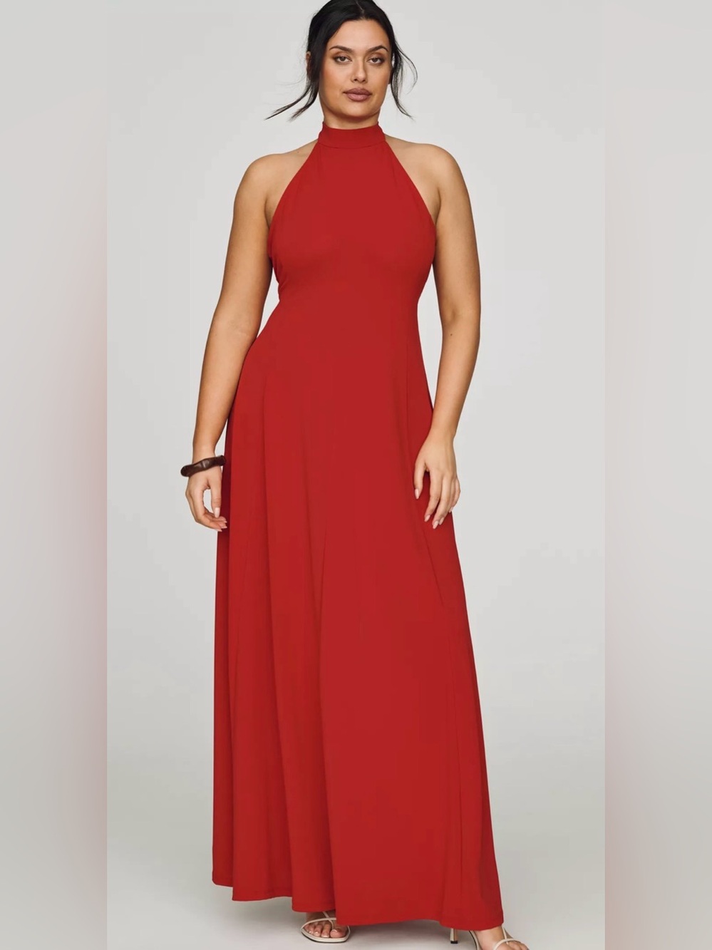 By Anthropologie Halter Open Back A-Line Maxi Dress Haute Red Formal Evening NWT - Picture 5 of 12